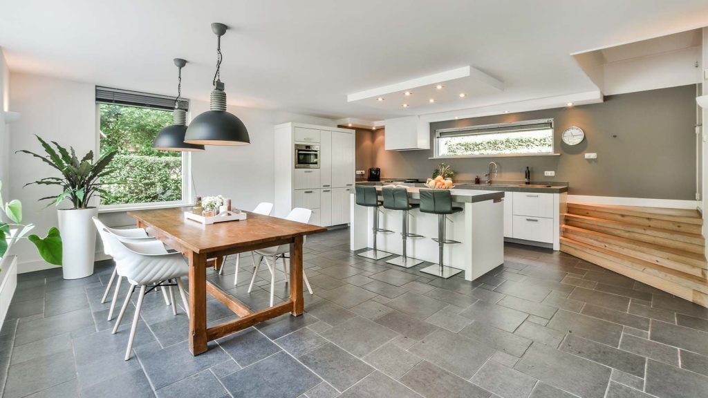 Quartzite tile flooring in a high traffic UAE home interior showing durable and elegant natural stone finish.
