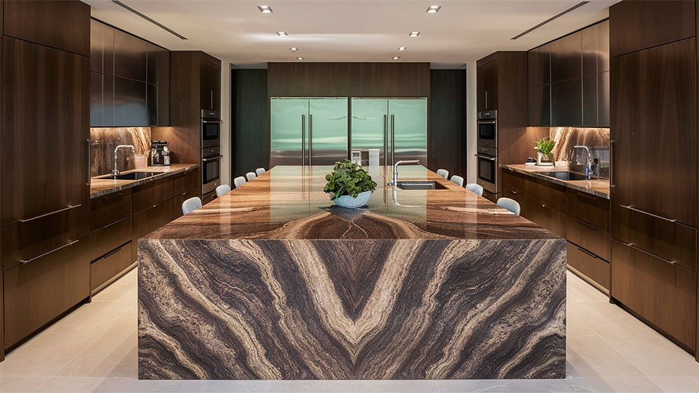 Bookmatched marble.