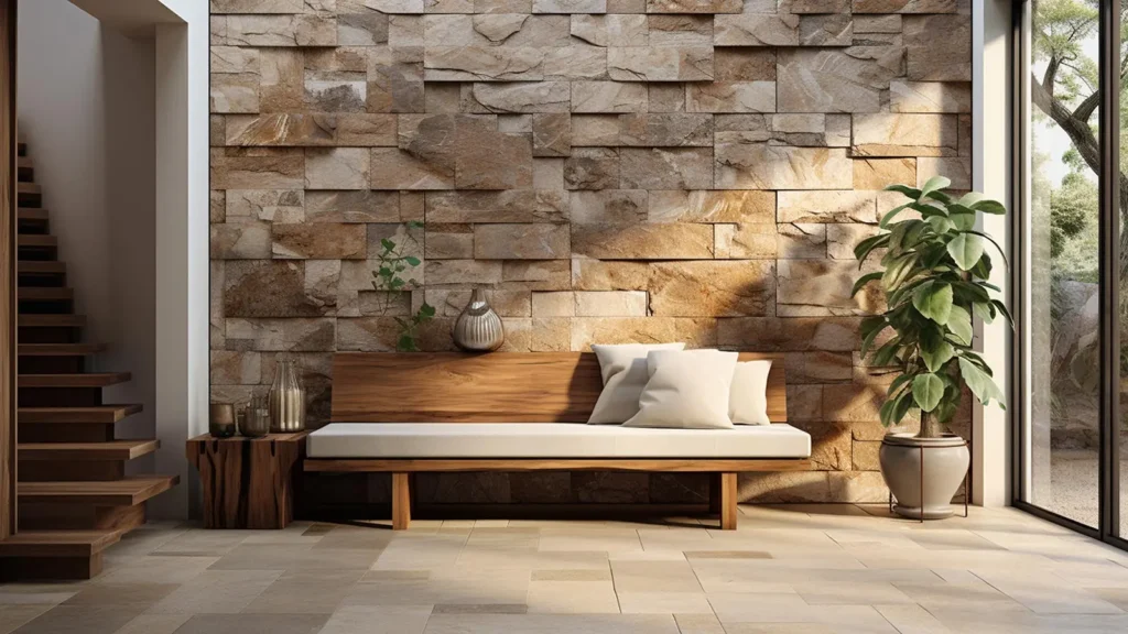 Travertine pool deck and terrace in a UAE villa garden.